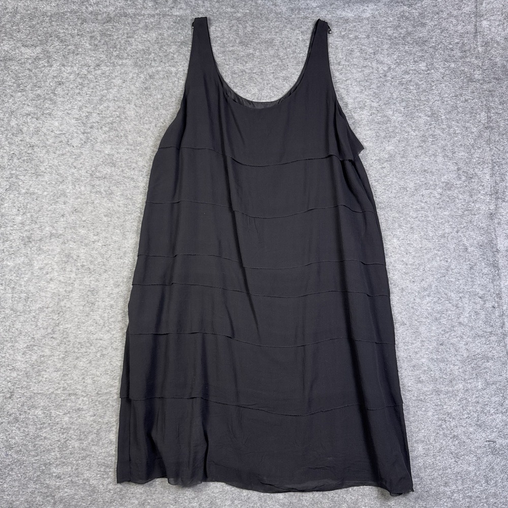 Eileen Fisher Dress Medium Black Tiered Lagenlook Minimalist Soft Boho - Picture 5 of 9